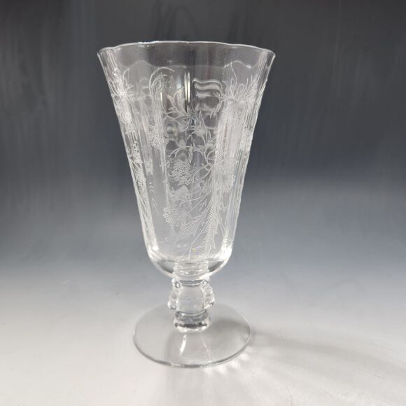 Heather Etch Glasses Set of 2 Iced Tea & Champagne Glass Footed Fostoria 1950s - Picture 4 of 16